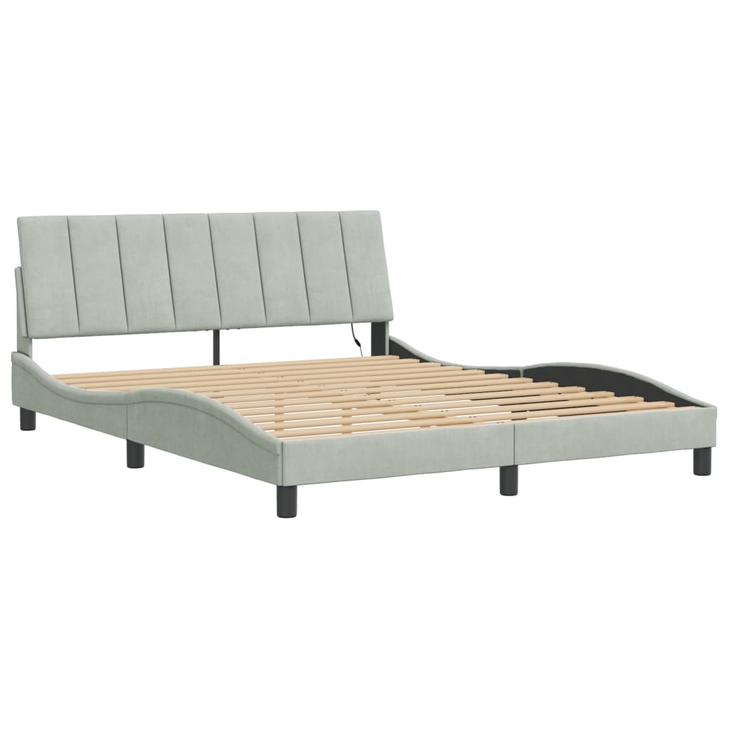 vidaXL Bedframe met LED-verlichting fluweel lichtgrijs 160x200 cm afbeelding