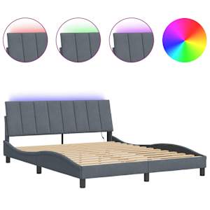 Rám postele s LED osvětlením bez matrace Hanko tmavě šedý 160 x 200 cm samet - obrázek 2