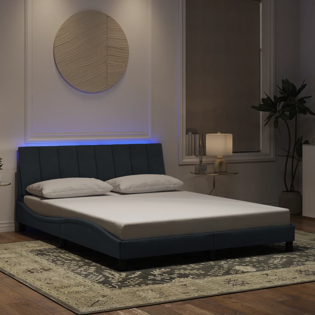 vidaXL Cadru de pat cu lumini LED, gri închis, 160x200 cm, catifea