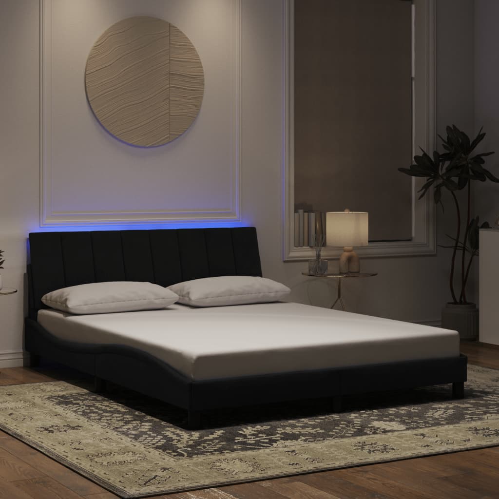 vidaXL Cadru de pat cu lumini LED, negru, 160x200 cm, catifea