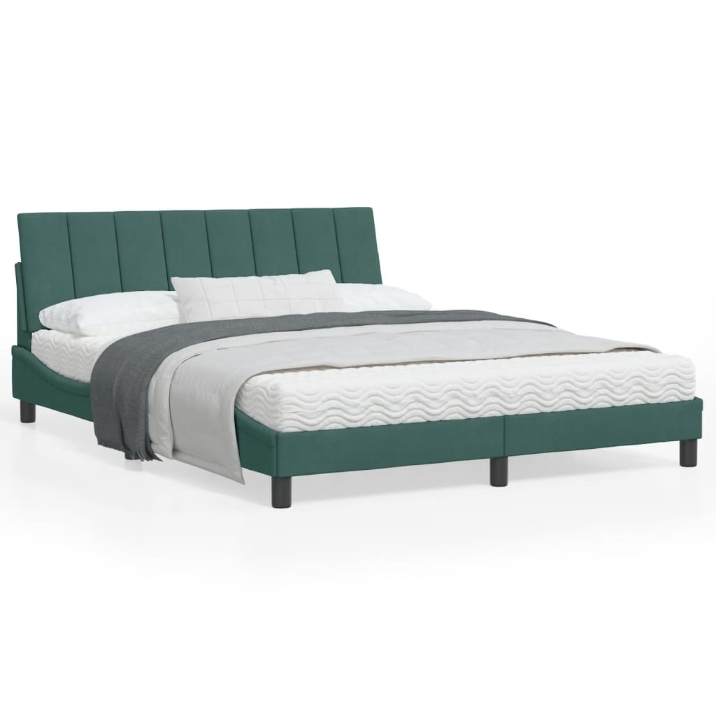 vidaXL Cadru de pat cu lumini LED, verde închis, 160x200 cm, catifea