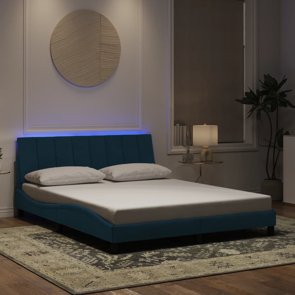 vidaXL Cadru de pat cu lumini LED, albastru, 160x200 cm, catifea