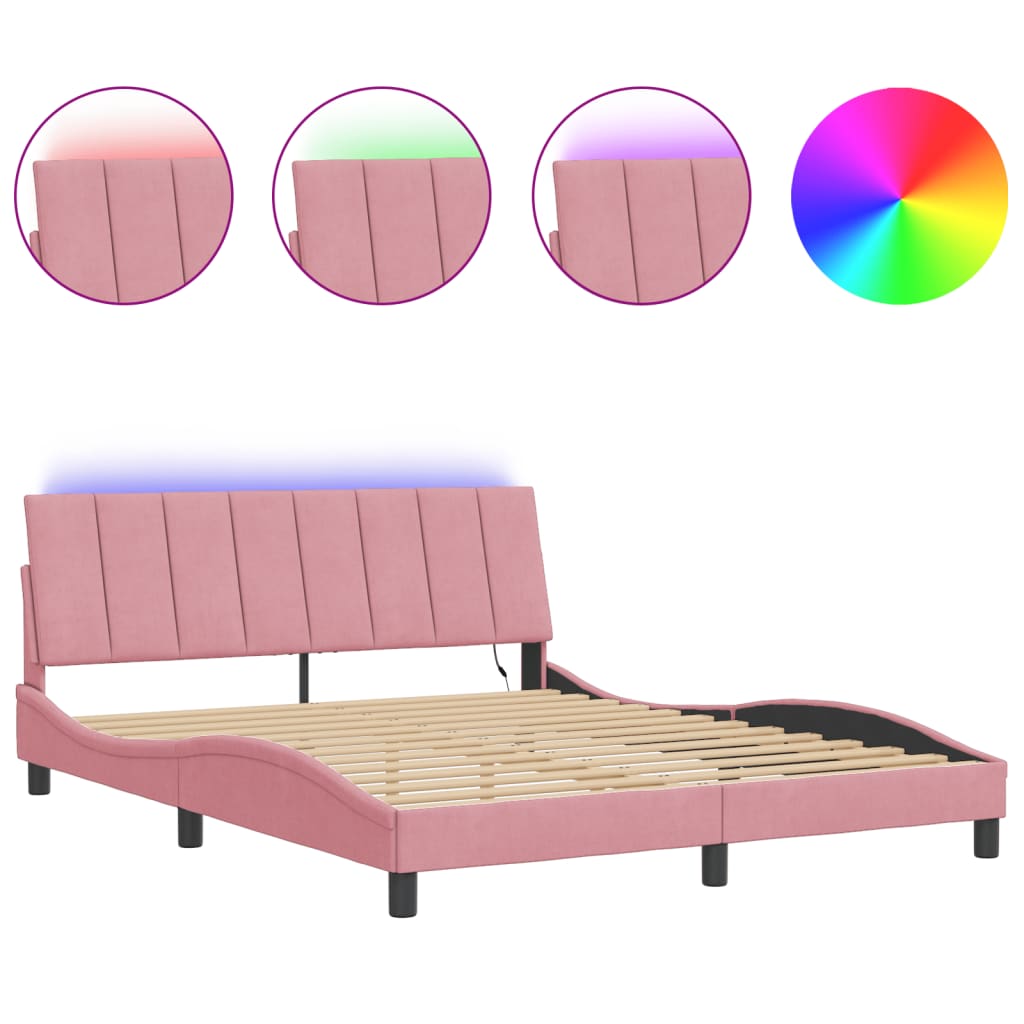 vidaXL Bedframe met LED zonder matras "Hanko" fluweel roze 160x200 cm, foto 3