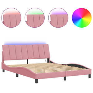 Rám postele s LED osvětlením bez matrace Hanko růžový 160 x 200 cm samet - obrázek 2
