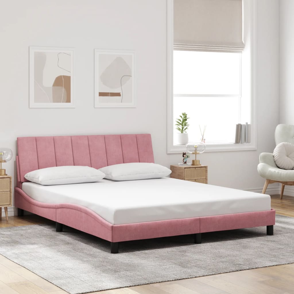 vidaXL Bedframe met LED zonder matras "Hanko" fluweel roze 160x200 cm, foto 2