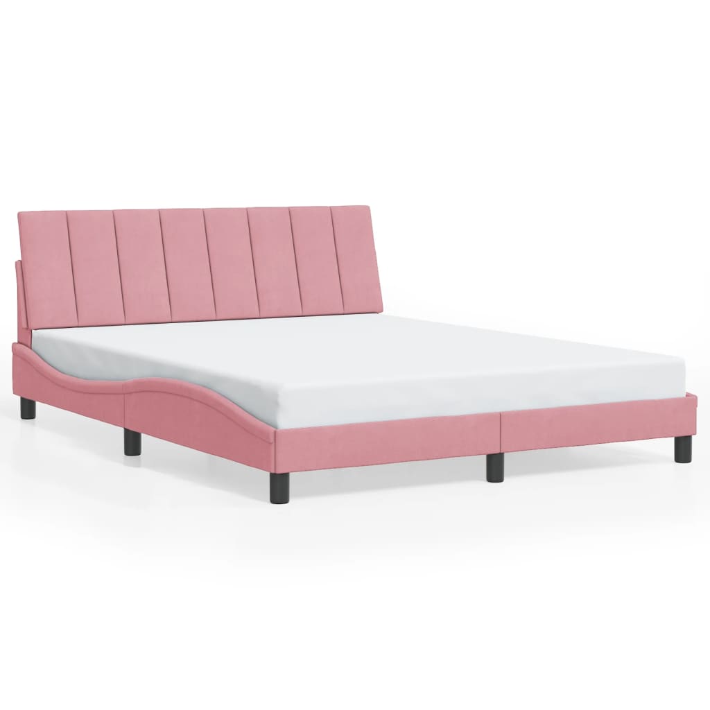 vidaXL Cadru de pat cu lumini LED, roz, 160x200 cm, catifea