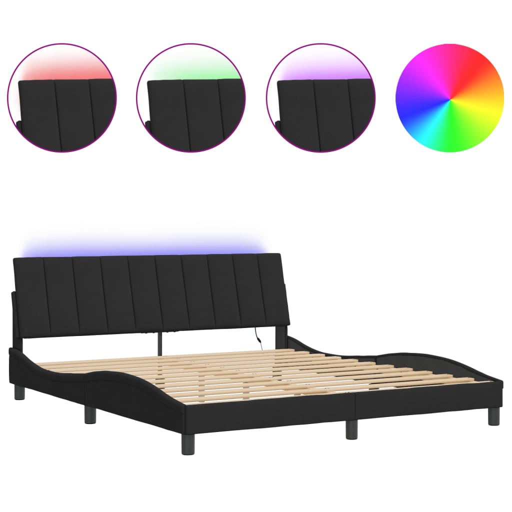 Thumbnail - vidaXL Bettgestell mit LED ohne Matratze "Hanko" Schwarz 180x200 cm Samt