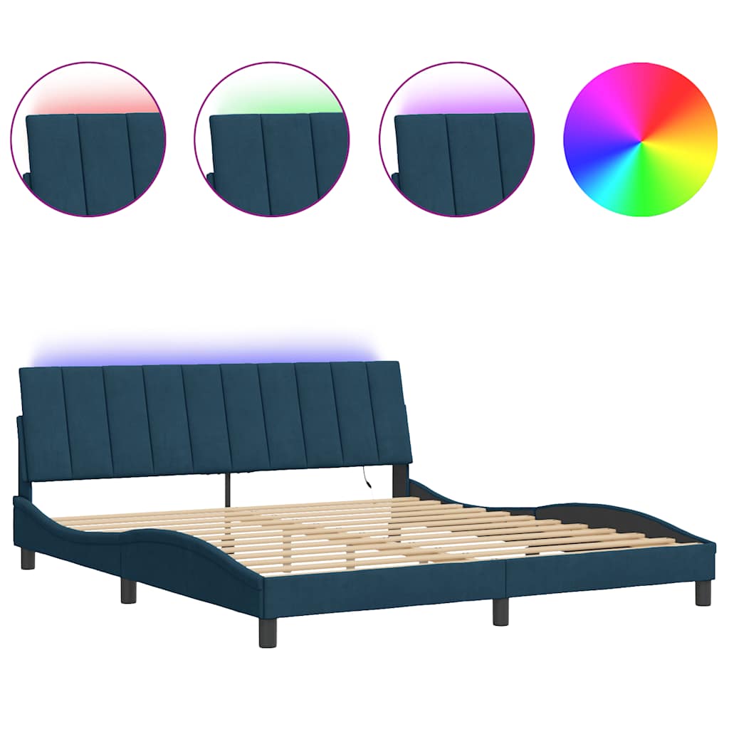 vidaXL Bedframe met LED zonder matras "Hanko" fluweel blauw 180x200 cm, foto 3