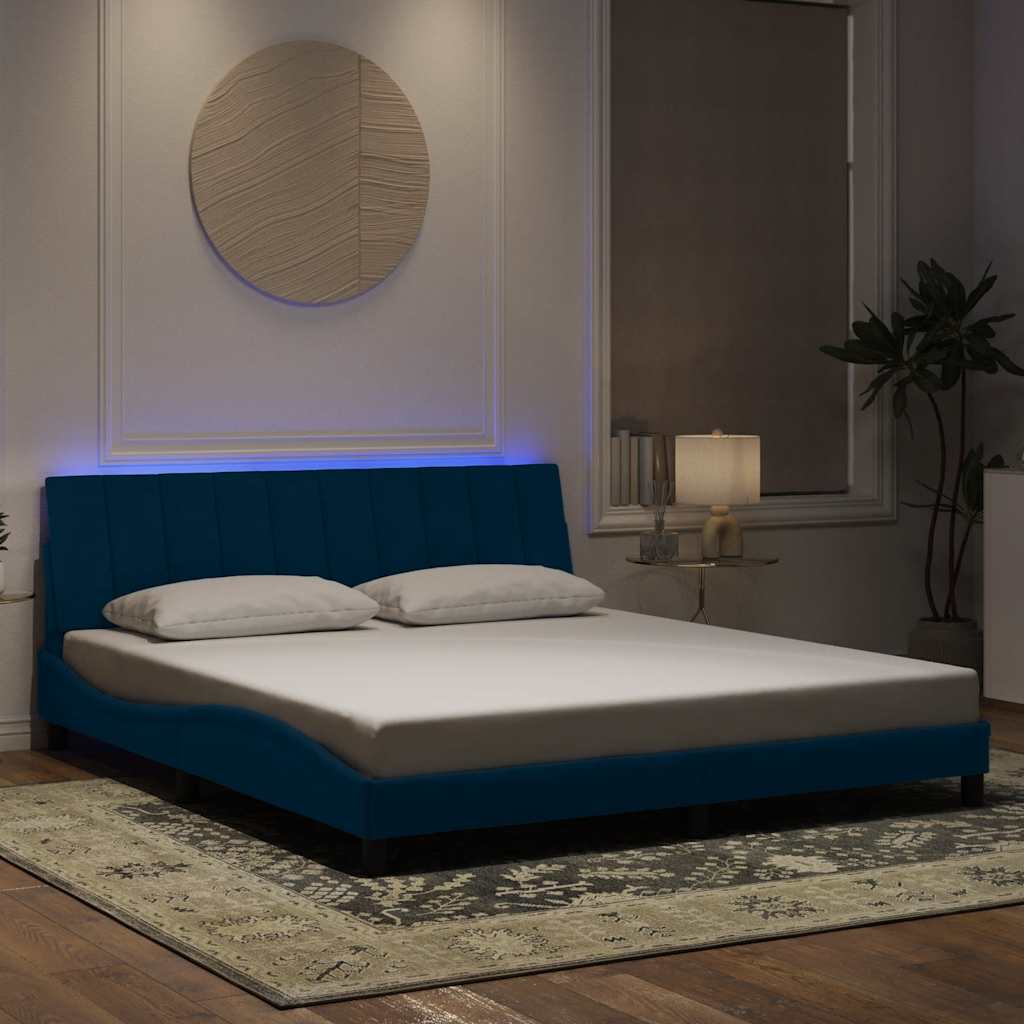 vidaXL sengeramme med LED uden madras Hanko 180x200 cm velour blå