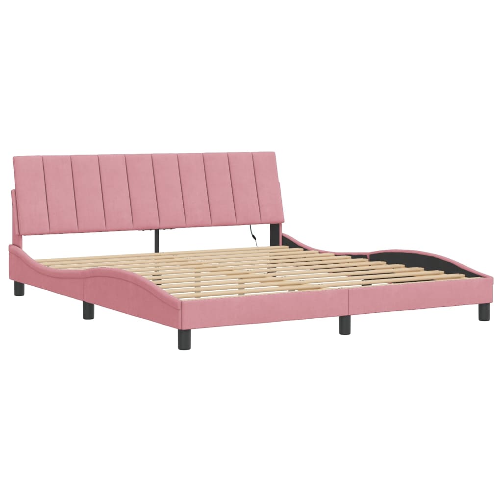 vidaXL Bedframe met LED-verlichting fluweel roze 180x200 cm afbeelding