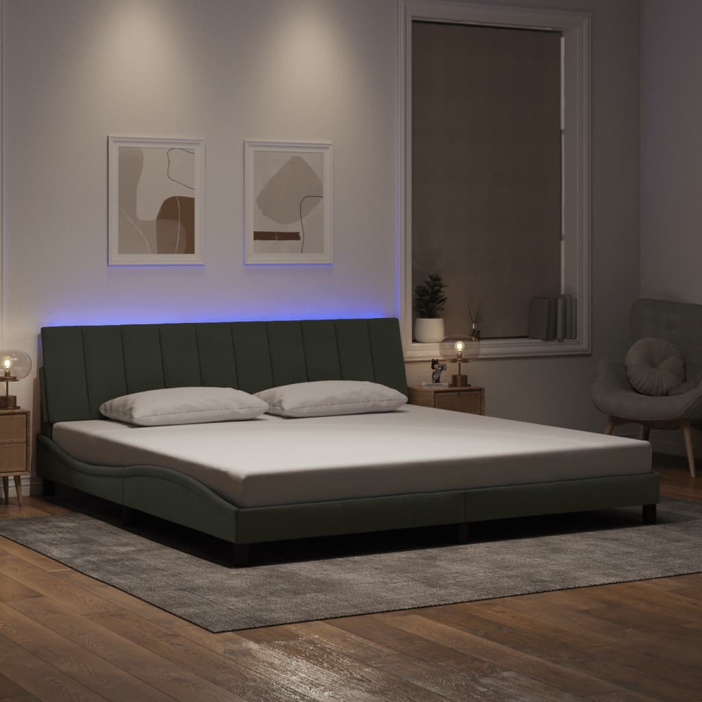 vidaXL Cadru de pat cu lumini LED, gri deschis, 200x200 cm, catifea