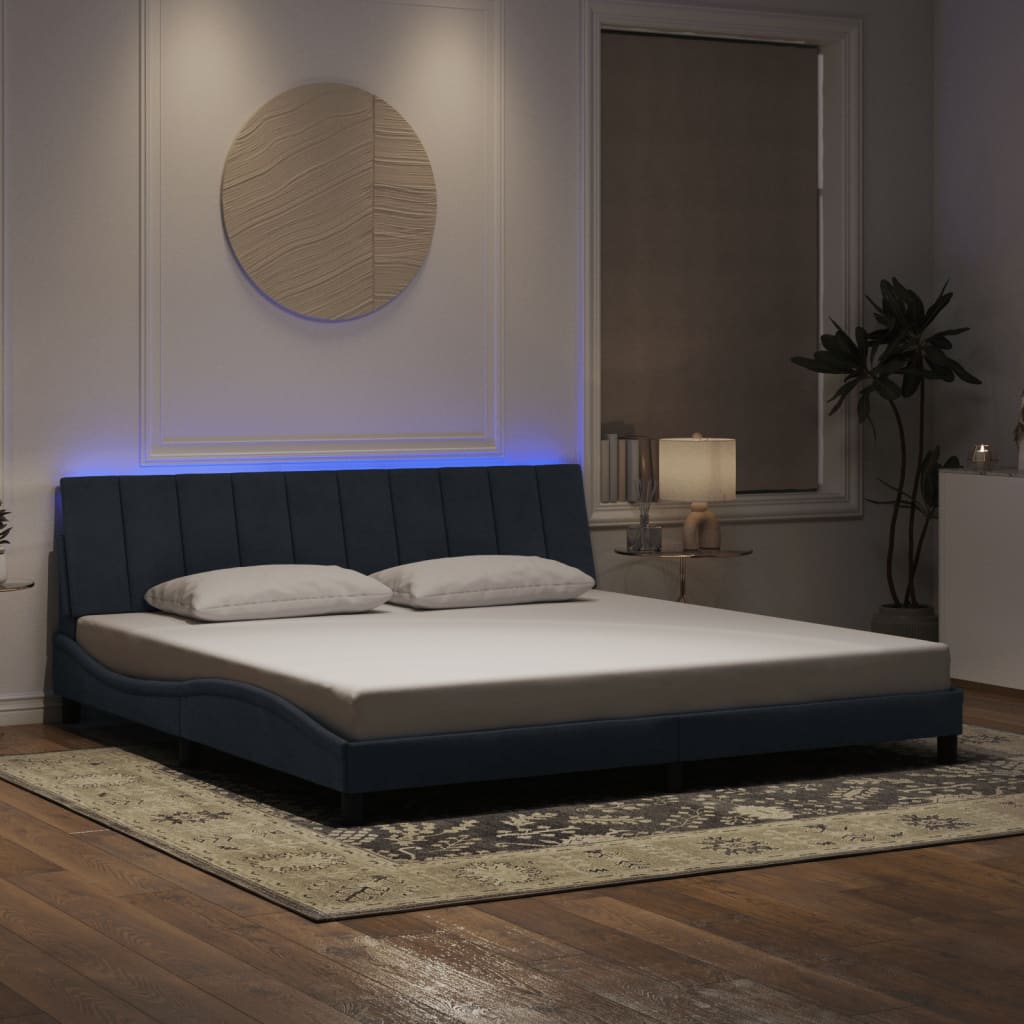 vidaXL Cadru de pat cu lumini LED, gri închis, 200x200 cm, catifea