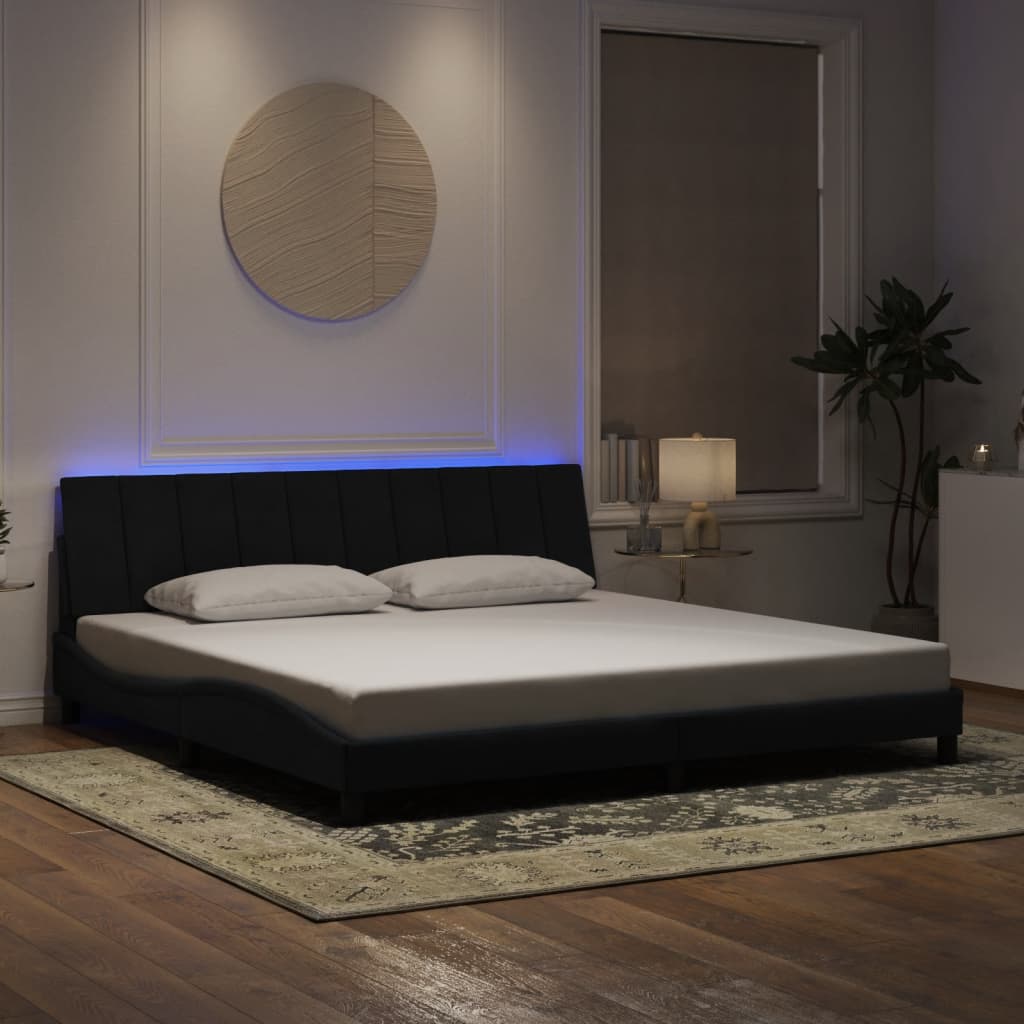 vidaXL sengeramme med LED uden madras Hanko 200x200 cm velour sort