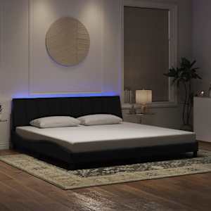Rám postele s LED osvětlením bez matrace Hanko černý 200 x 200 cm samet - obrázek 1