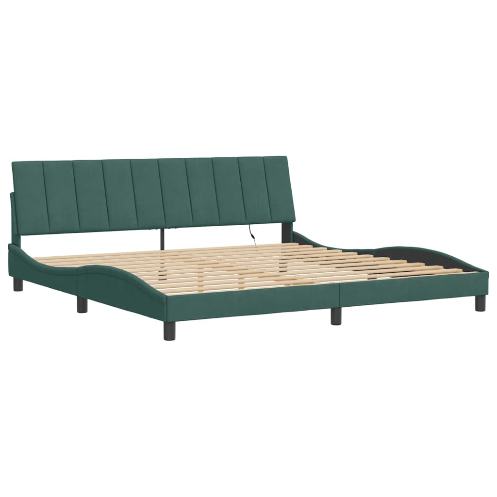 vidaXL Bedframe met LED-verlichting fluweel donkergroen 200x200 cm afbeelding