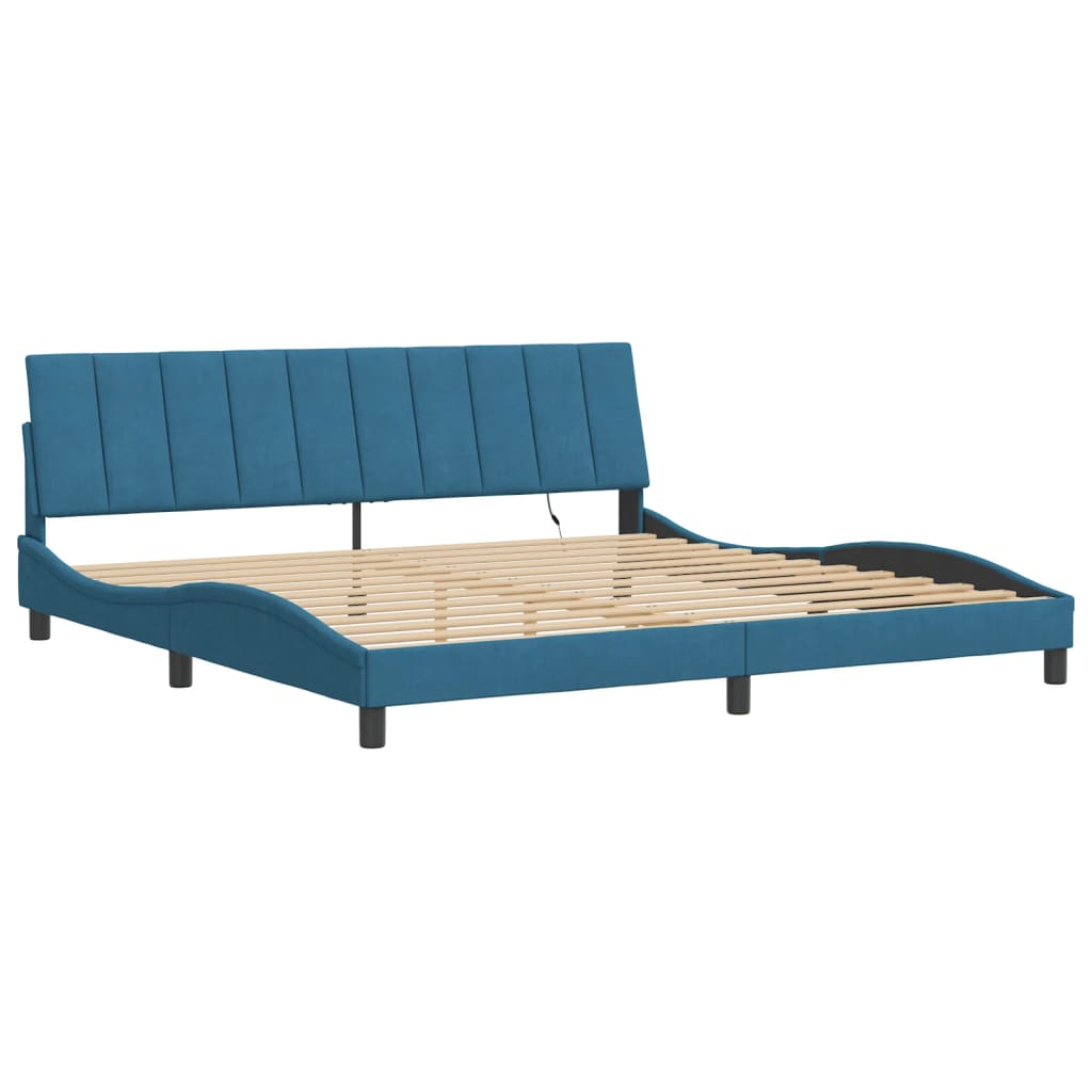 vidaXL Bedframe met LED-verlichting fluweel blauw 200x200 cm afbeelding