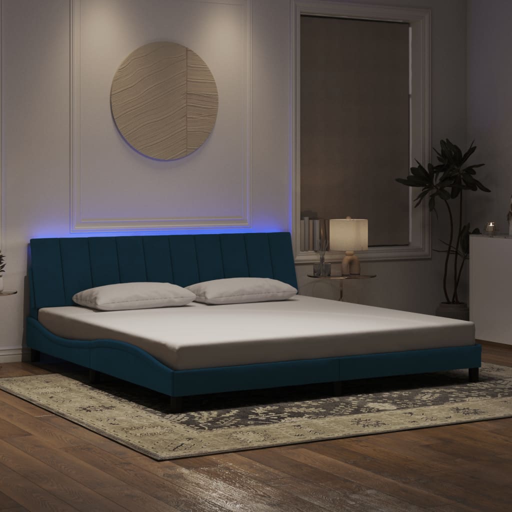 Bettgestell mit LED-Leuchten Blau 200×200 cm Samt