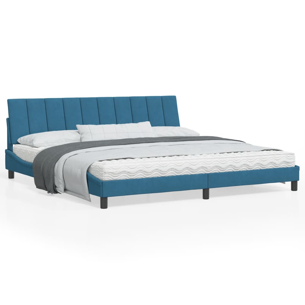 vidaXL Cadru de pat cu lumini LED, albastru, 200x200 cm, catifea