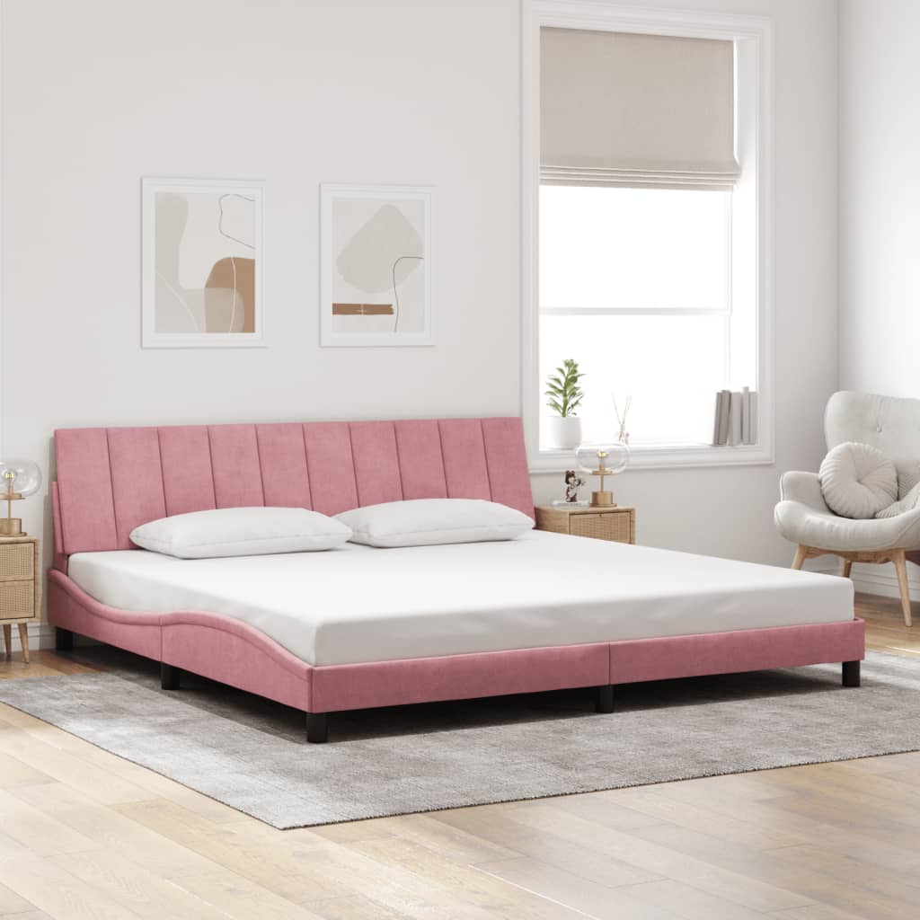 vidaXL Bedframe met LED zonder matras "Hanko" fluweel roze 200x200 cm, foto 2