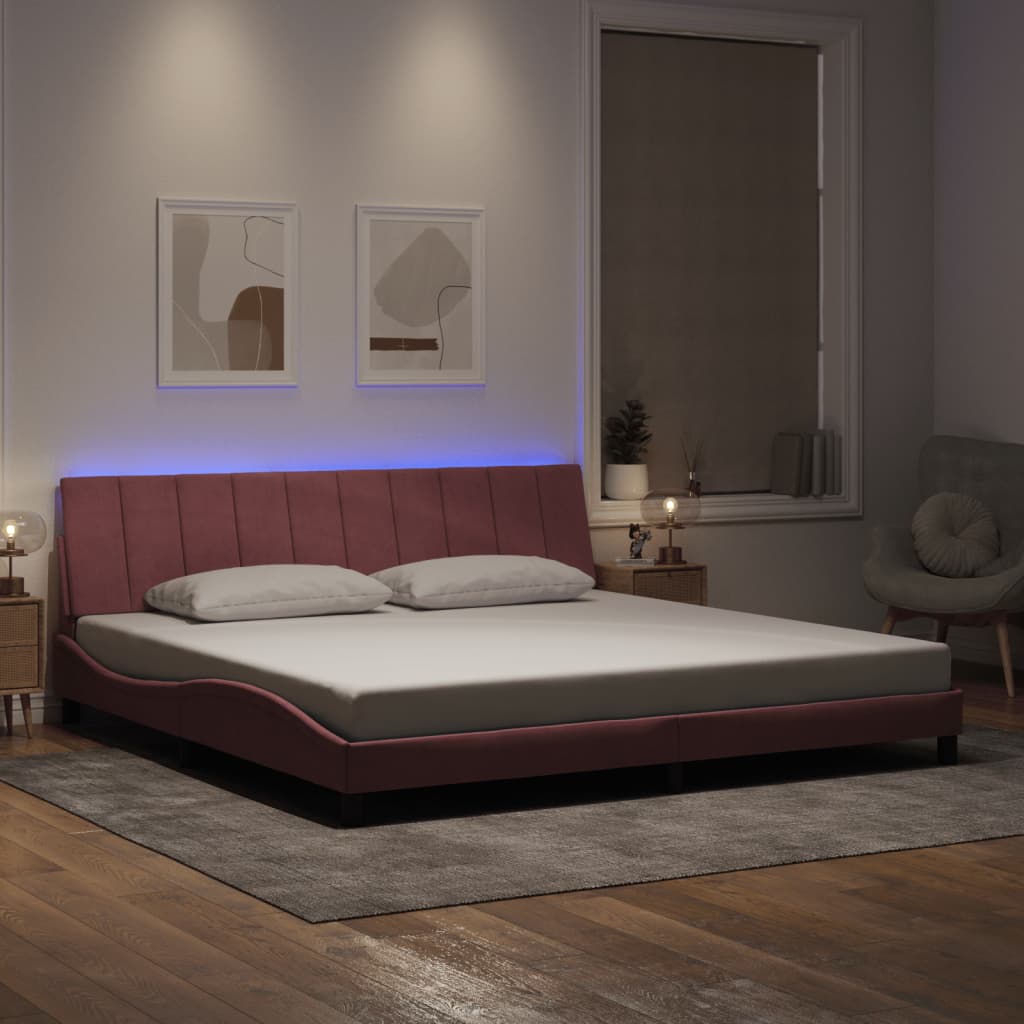 vidaXL Cadru de pat cu LED fără saltea, Hanko, roz, 200x200 cm, catifea
