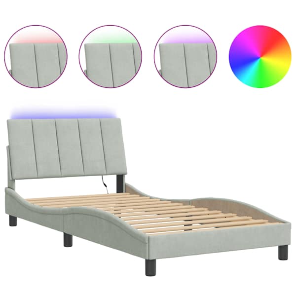 vidaXL voodiraam LED ilma madratsita Hanko, helehall, 100 x 190 cm, samet
