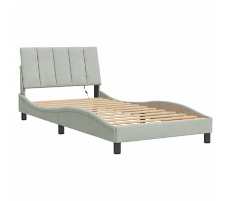 vidaXL Bed Frame with LED without Mattress "Hanko" Light Grey 100x190 cm Velvet