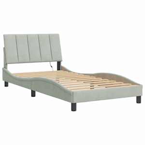 vidaXL Bed Frame with LED without Mattress "Hanko" Light Grey 100x190 cm Velvet