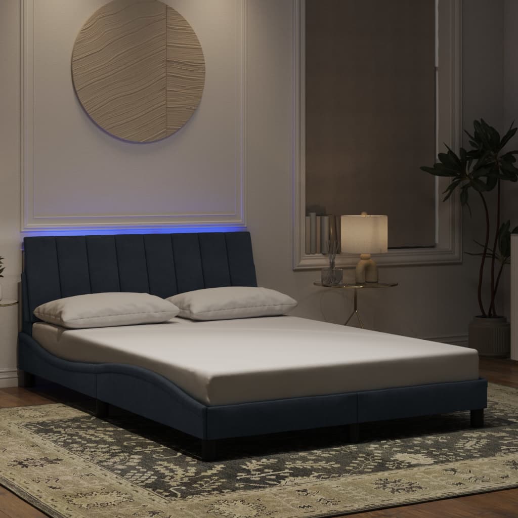 Bed Frame with LED without Mattress Dark Grey 137x190 cm Velvet