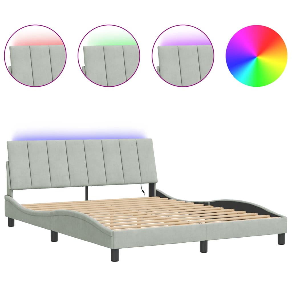 E-shop vidaXL Rám postele s LED bez matraca Hankobledosivý 152x203 cm zamat