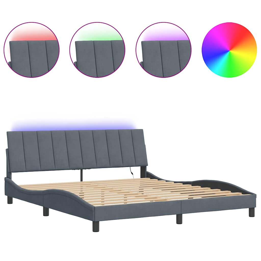 vidaXL Rám postele s LED osvětlením bez matrace Hanko tmavě šedý 183 x 213 cm samet