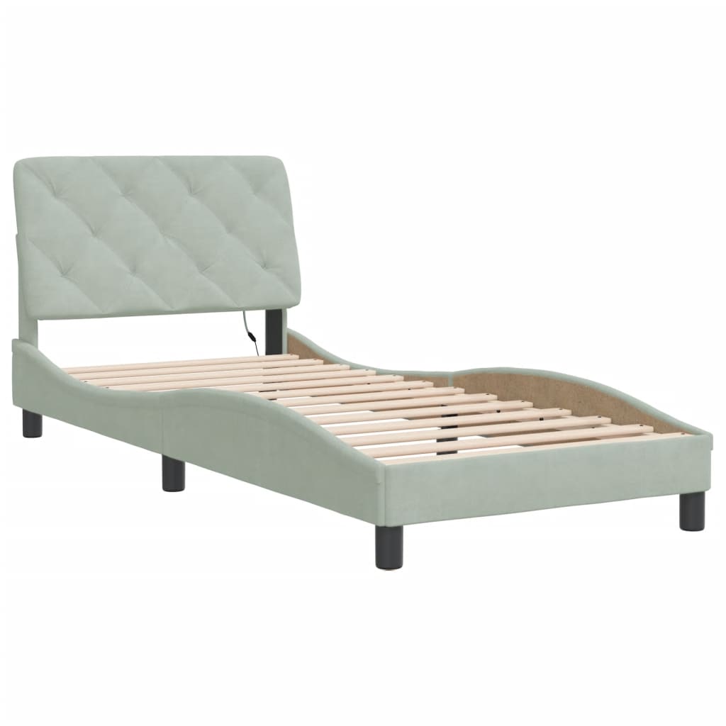 vidaXL Bedframe met LED zonder matras fluweel lichtgrijs 80x200 cm grijs, foto 4