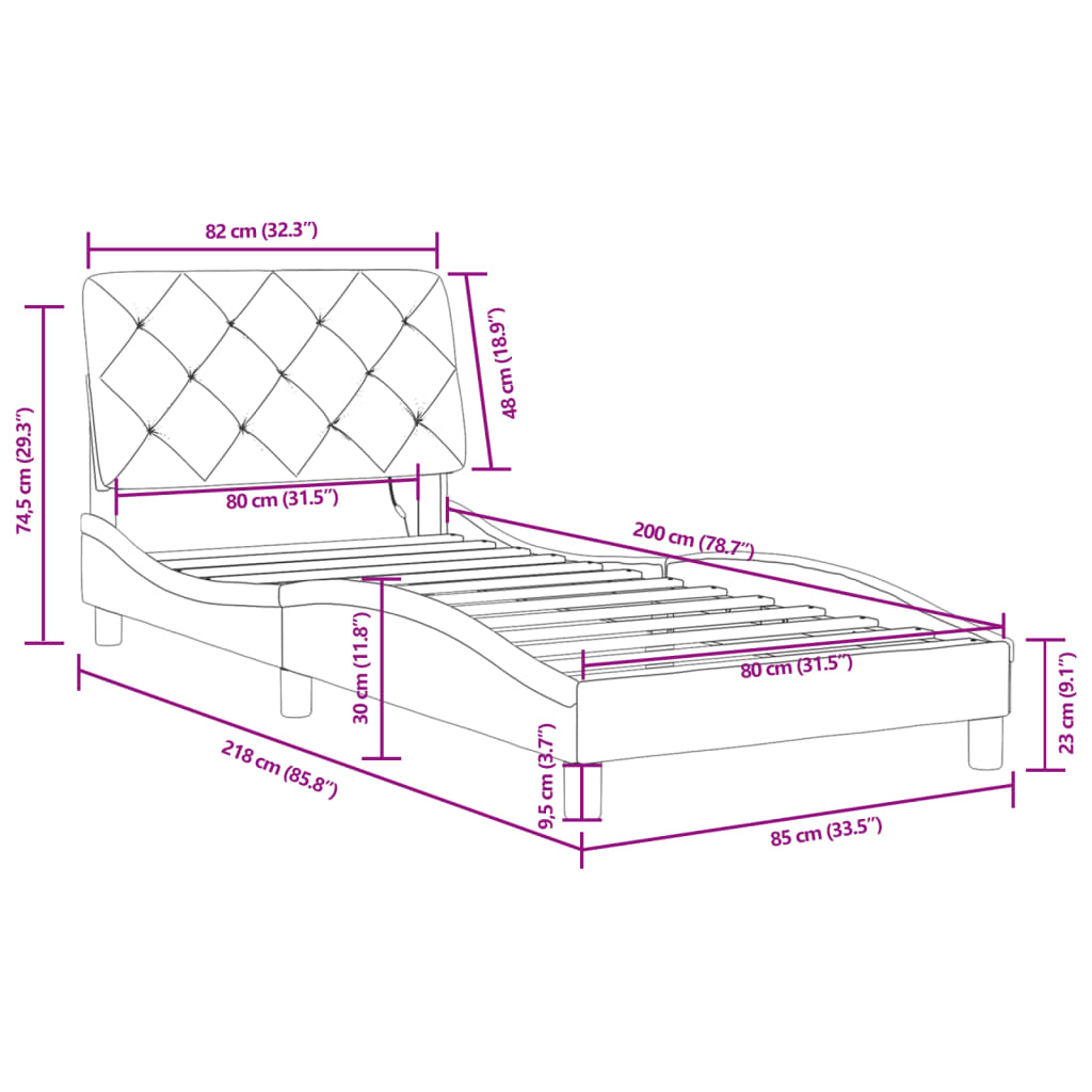Rám postele s LED bez matrace světle šedý 80 x 200 cm samet - obrázek 15