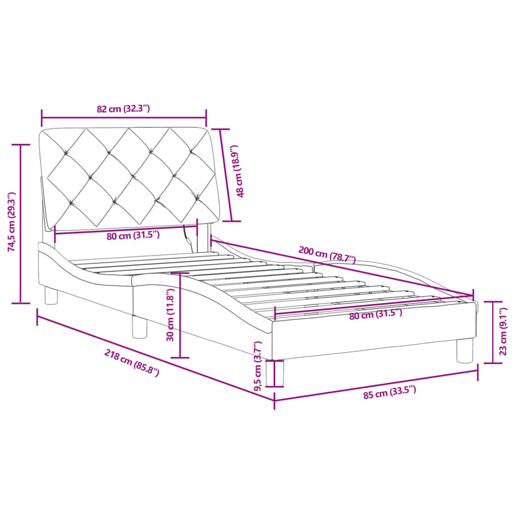 Rám postele s LED bez matrace tmavě šedý 80 x 200 cm samet - obrázek 15