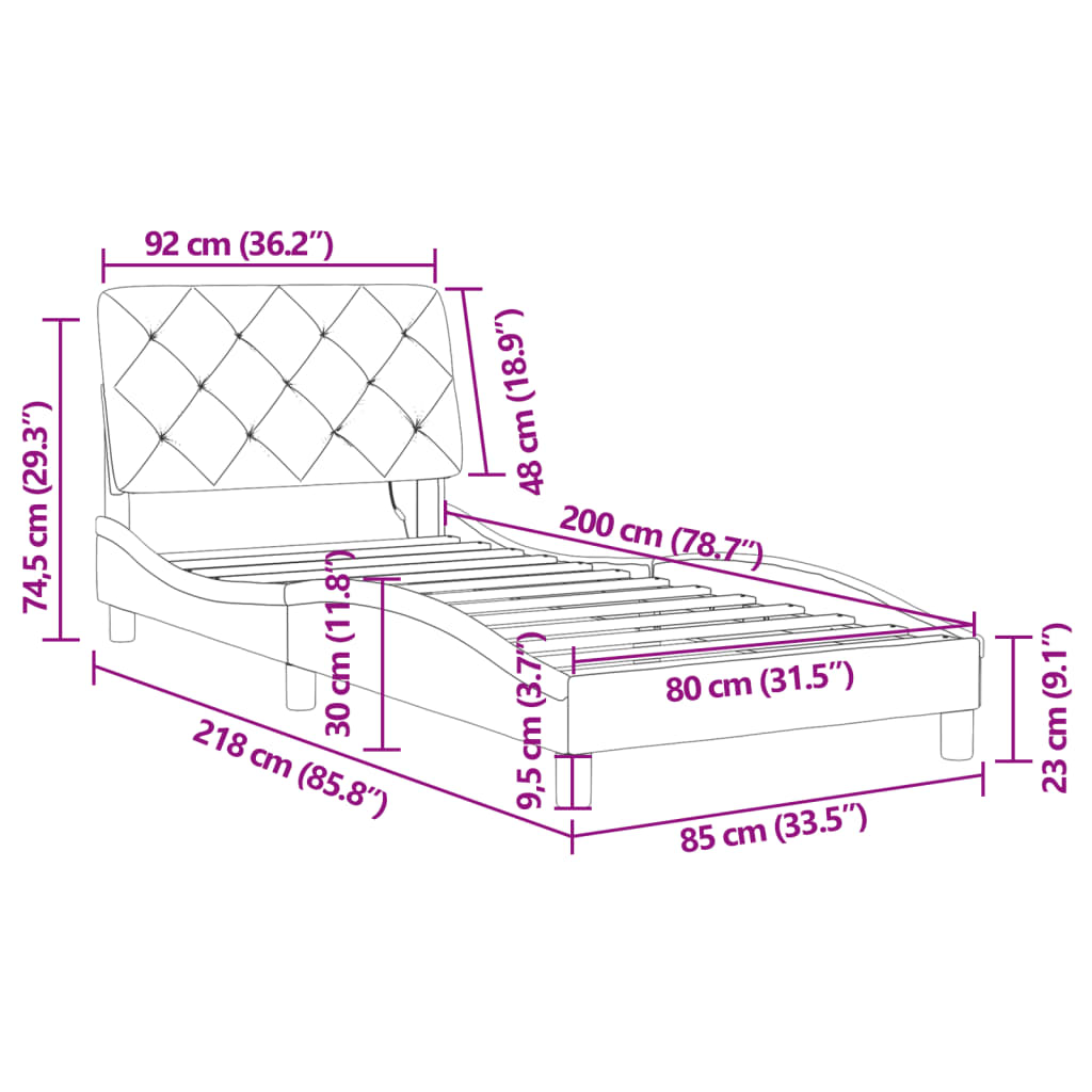 Rám postele s LED bez matrace černý 80 x 200 cm samet - obrázek 15