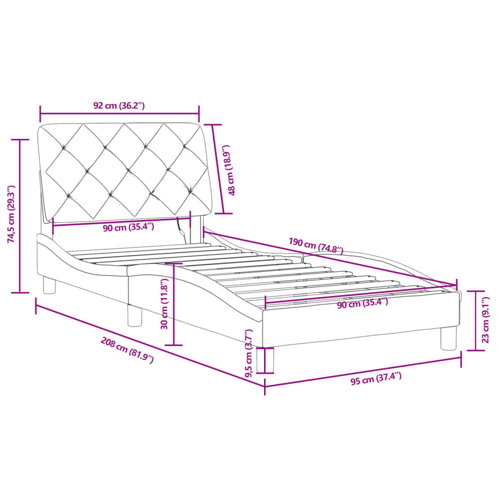 Rám postele s LED bez matrace světle šedý 90 x 190 cm samet - obrázek 15