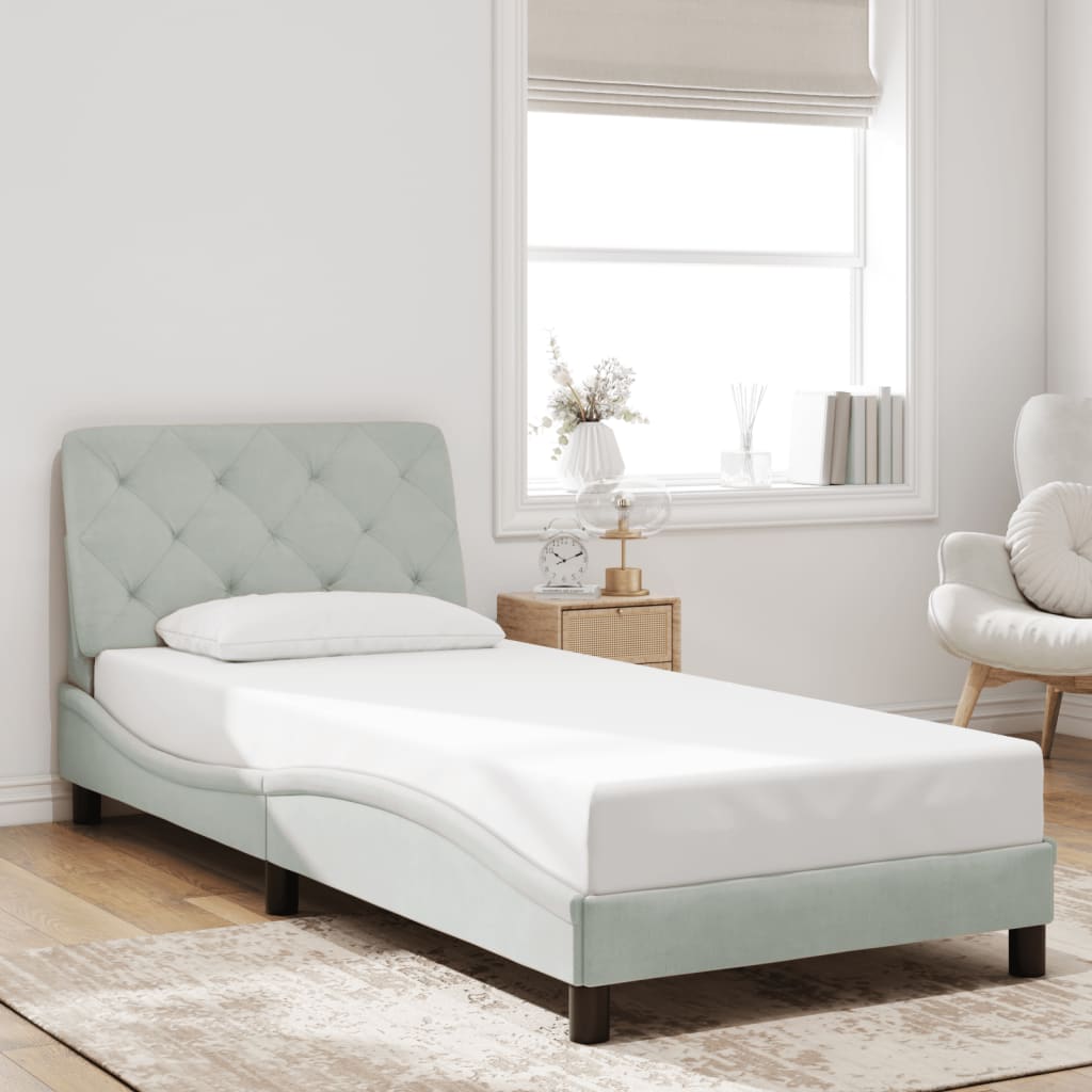 vidaXL Bedframe met LED zonder matras fluweel lichtgrijs 90x190 cm grijs, foto 2