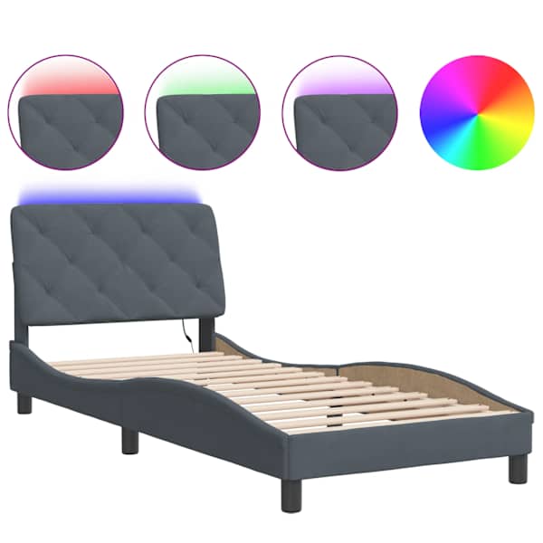 vidaXL voodiraam LED-iga ilma madratsita, tumehall, 90x190 cm, samet