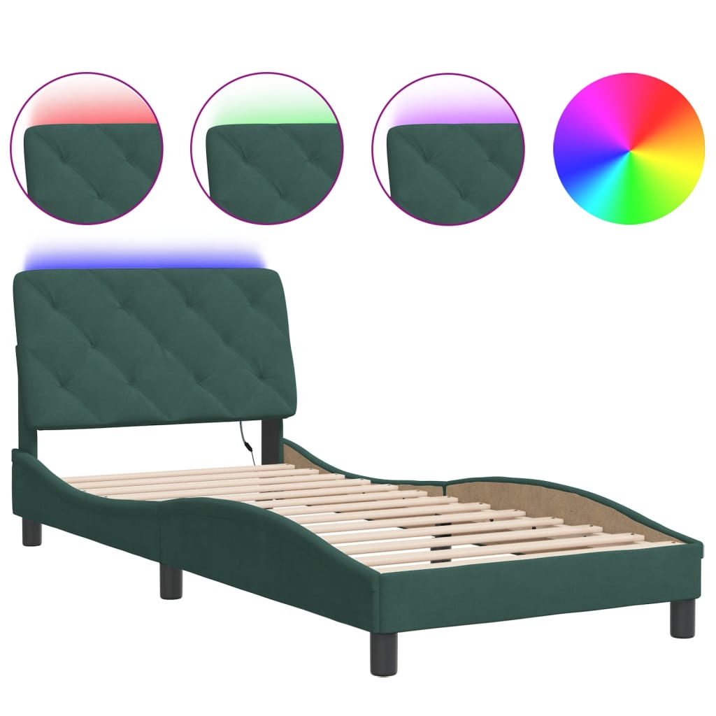 Thumbnail - vidaXL Bettgestell mit LED ohne Matratze Dunkelgrün 90x190 cm Samt