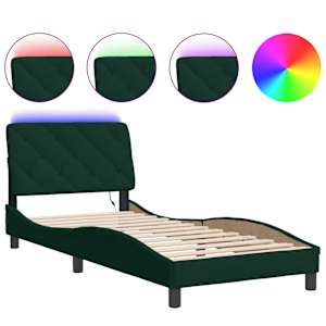 Rám postele s LED bez matrace tmavě zelený 90 x 190 cm samet - obrázek 2
