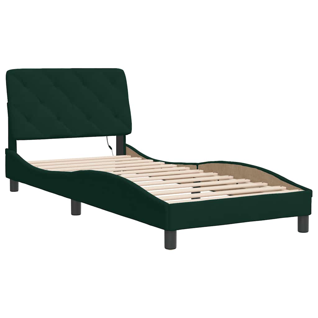 vidaXL Bedframe met LED zonder matras fluweel donkergroen 90x190 cm groen, foto 4
