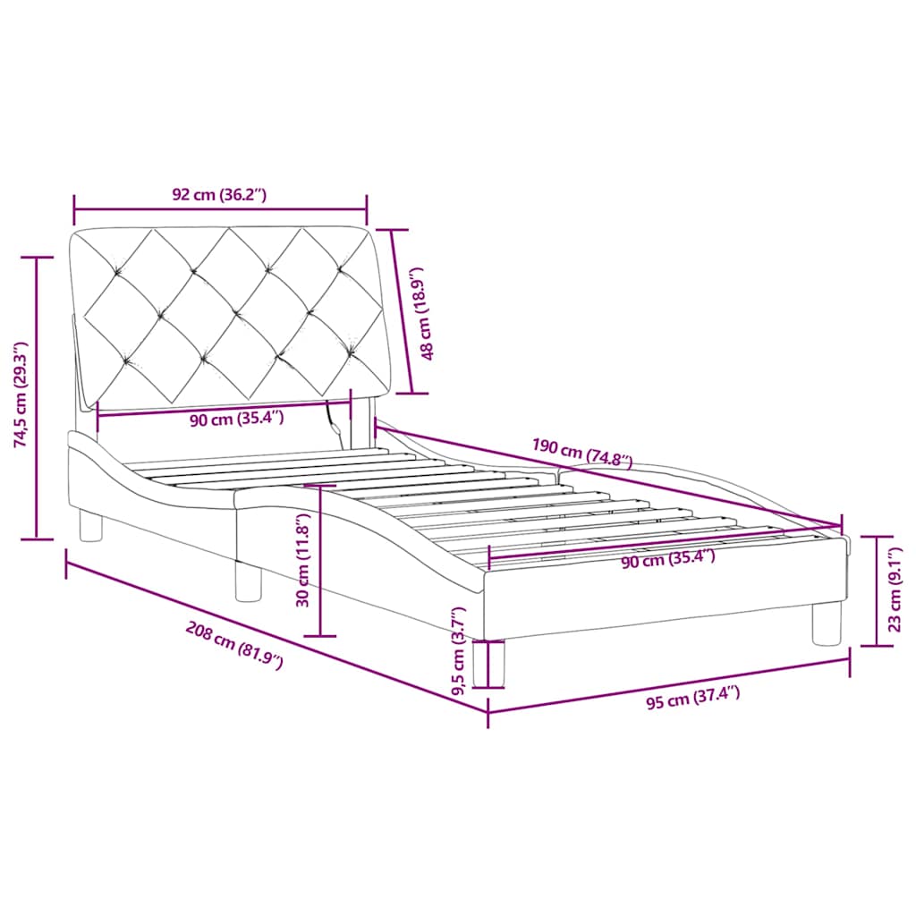 Rám postele s LED bez matrace tmavě zelený 90 x 190 cm samet - obrázek 15