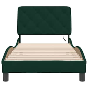 Rám postele s LED bez matrace tmavě zelený 90 x 190 cm samet - obrázek 6