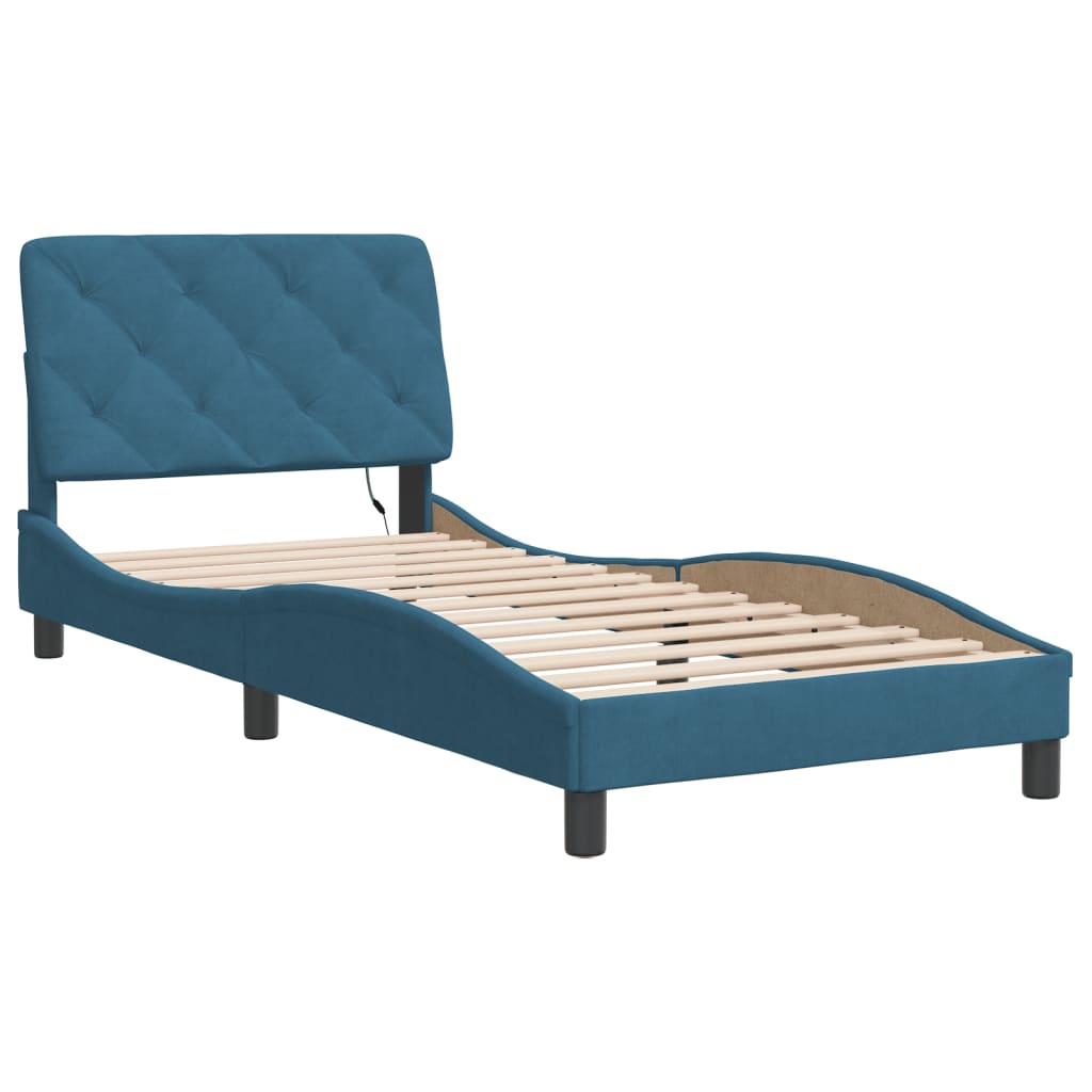 vidaXL Bedframe met LED-verlichting fluweel blauw 90x190 cm afbeelding