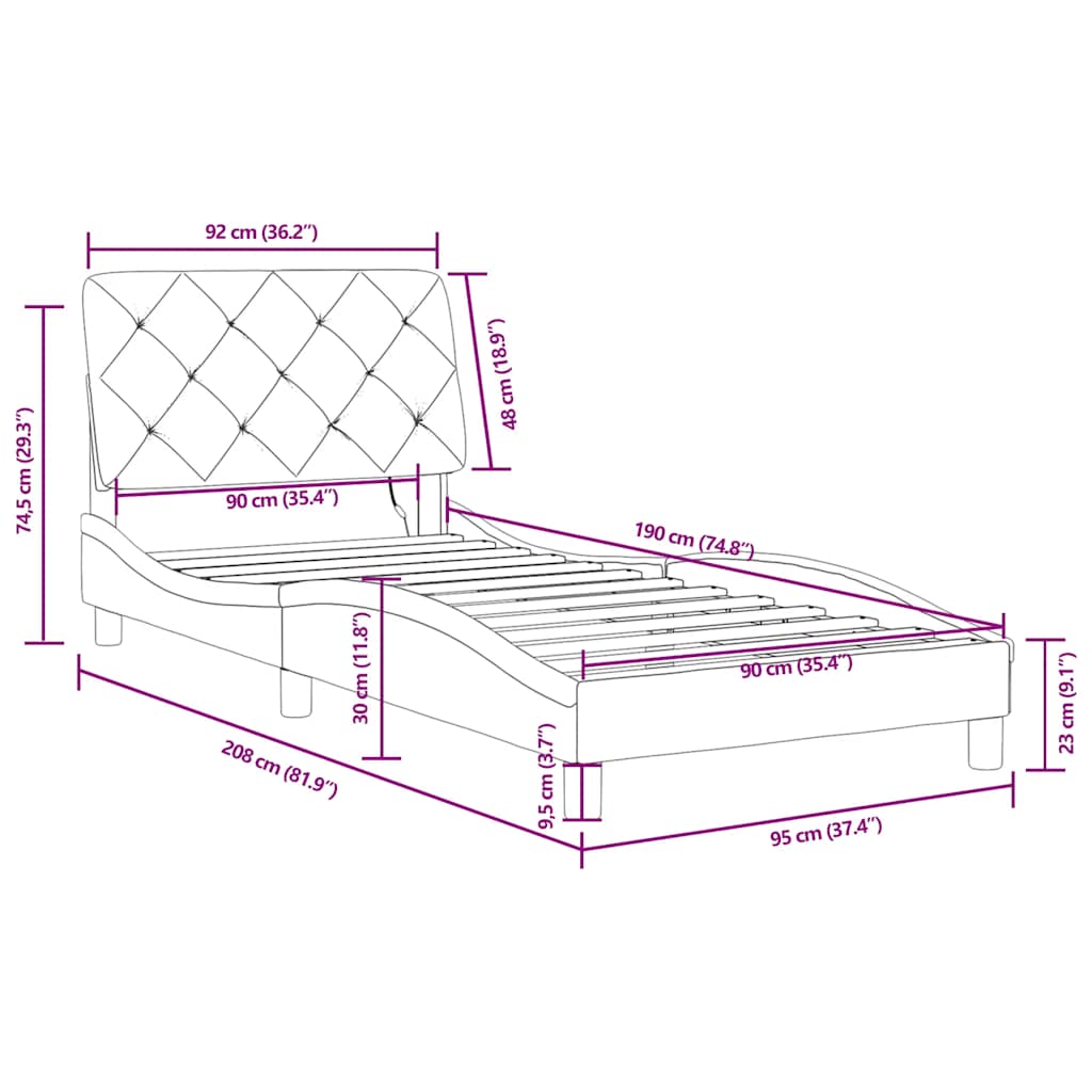 Rám postele s LED bez matrace modrý 90 x 190 cm samet - obrázek 15