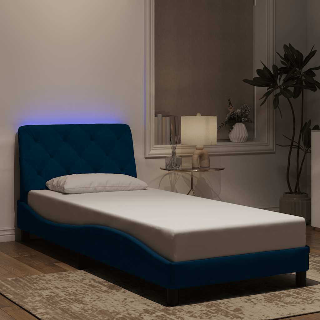 vidaXL sengeramme med LED uden madras 90x190 cm velour blå