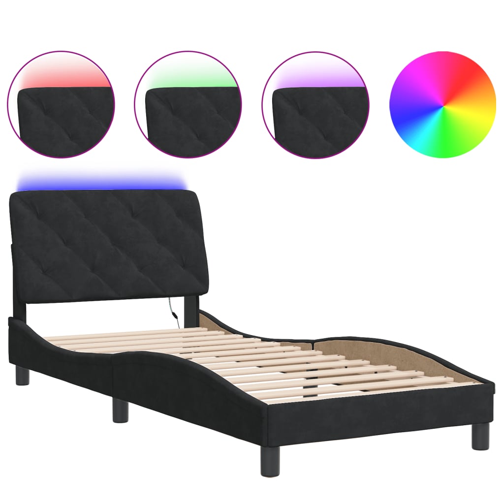 vidaXL Rám postele s LED osvětlením černý 90 x 200 cm samet