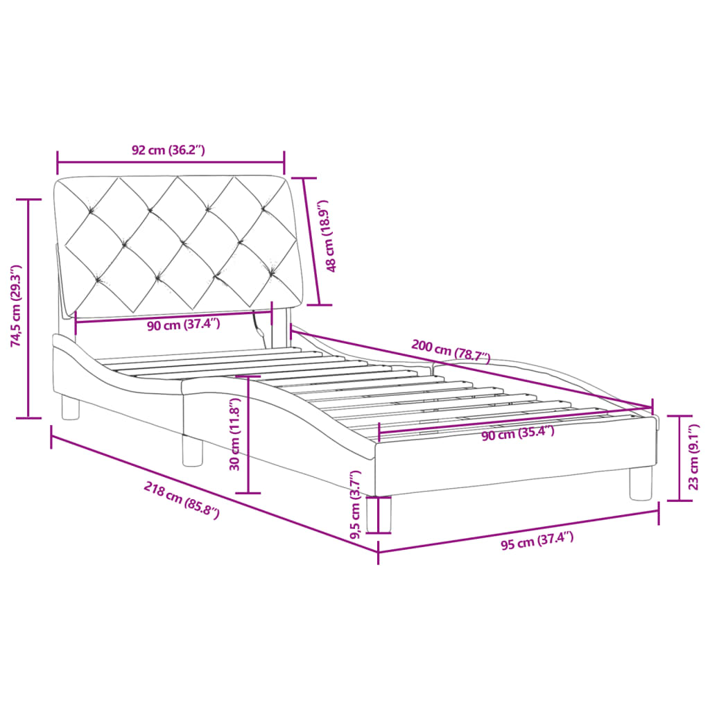 Rám postele s LED bez matrace černý 90 x 200 cm samet - obrázek 15