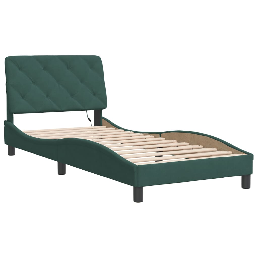 vidaXL Bedframe met LED-verlichting fluweel donkergroen 90x200 cm afbeelding