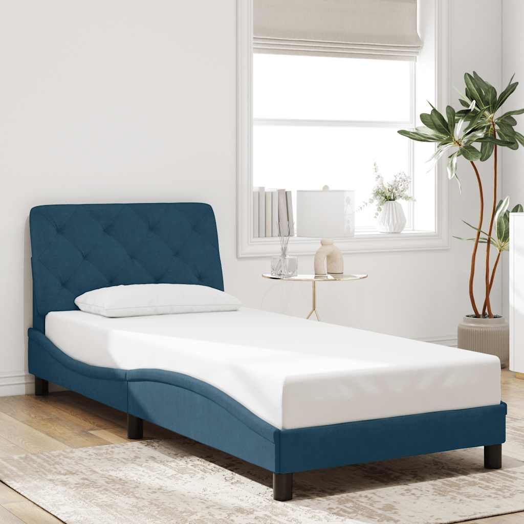 vidaXL Bedframe met LED zonder matras fluweel blauw 90x200 cm, foto 2