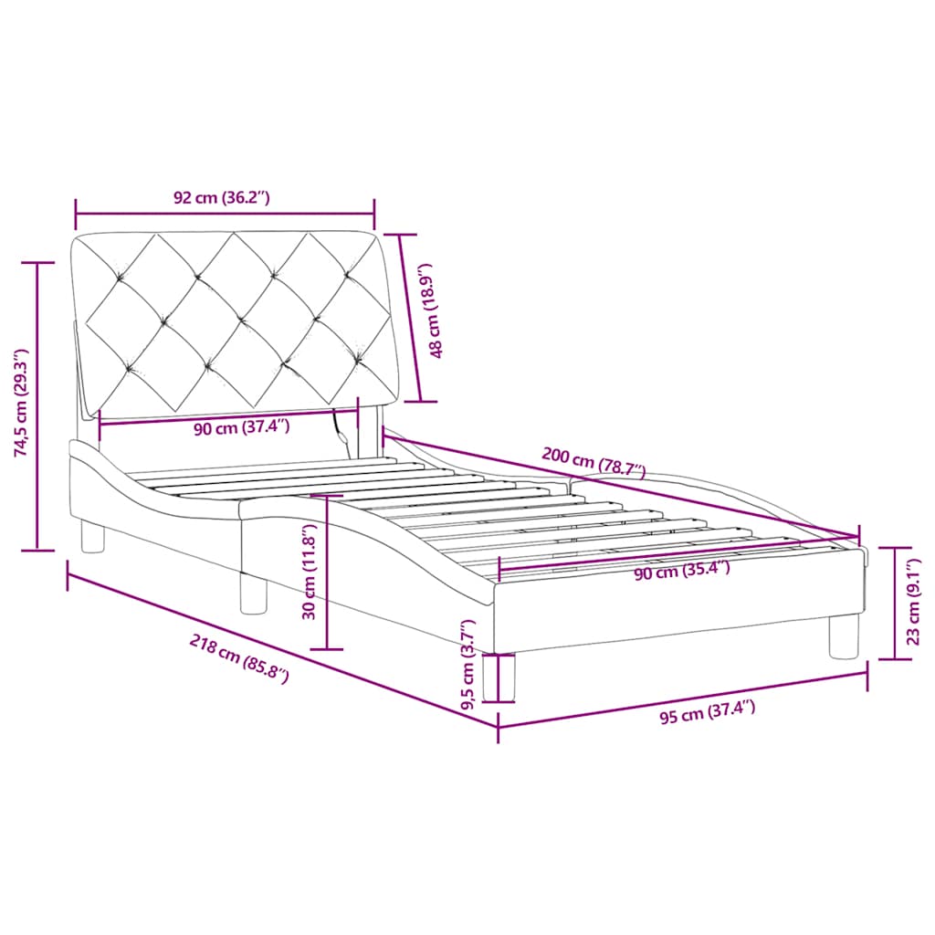 Rám postele s LED bez matrace růžový 90 x 200 cm samet - obrázek 15